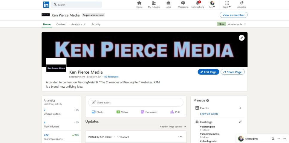 ken pierce media social networks, linkedin, linkedin company pages